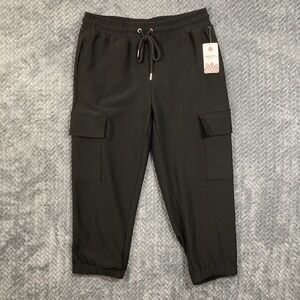 Ebb & Flow Athleisure Capri Joggers Women's M Black Relaxed Fit Pockets NWT New